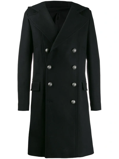 Shop Balmain Double Breasted Coat In Black