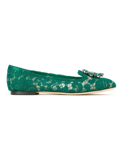 Shop Dolce & Gabbana Vally Taormina Lace Ballerina Shoes In Green