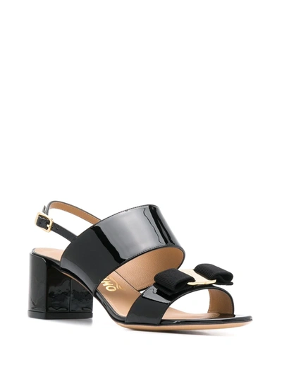 Shop Ferragamo Giulia Mid-heel Bow Sandals In Black