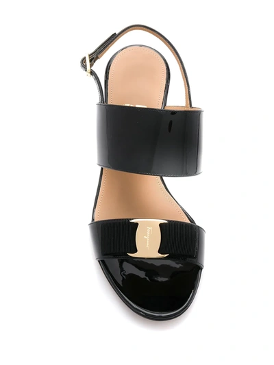 Shop Ferragamo Giulia Mid-heel Bow Sandals In Black