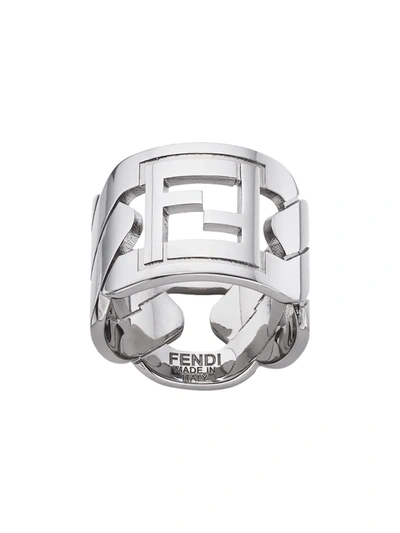 Shop Fendi Ff Motif Band Ring In Silver