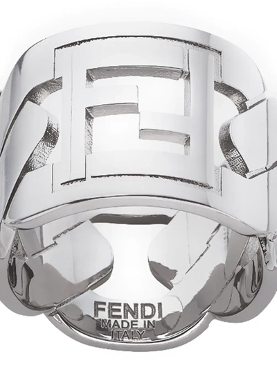 Shop Fendi Ff Motif Band Ring In Silver