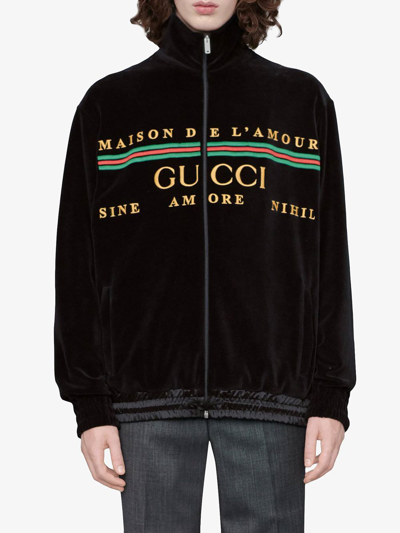 Shop Gucci Logo Embroidered Jacket In Black