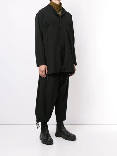 Shop Yohji Yamamoto Zip-front Hooded Shirt In Black