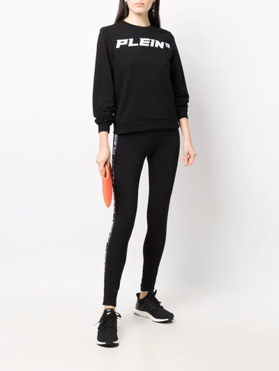 Philipp Plein Logo-studded Cotton Leggings In Black