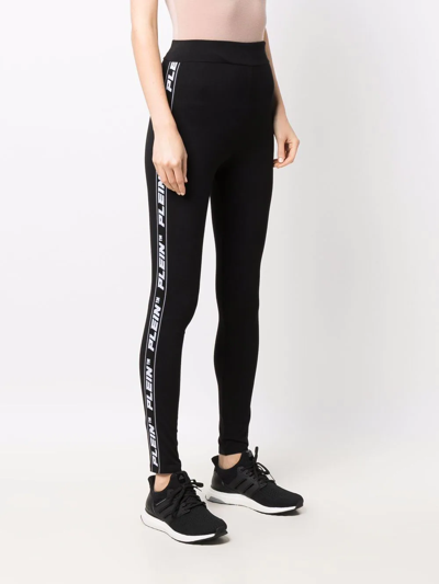Philipp Plein Logo-studded Cotton Leggings In Black