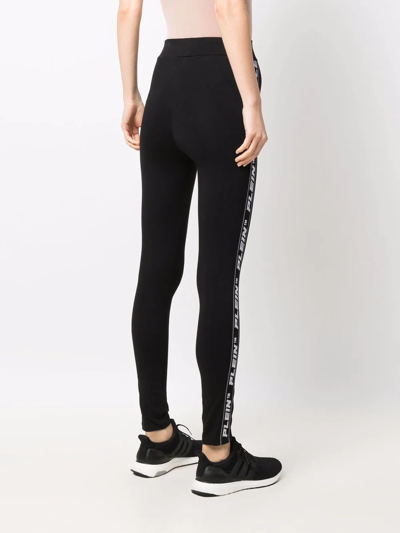 Philipp Plein Logo-studded Cotton Leggings In Black
