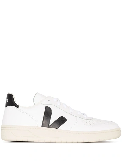 Shop Veja V-10 Leather Sneakers In White