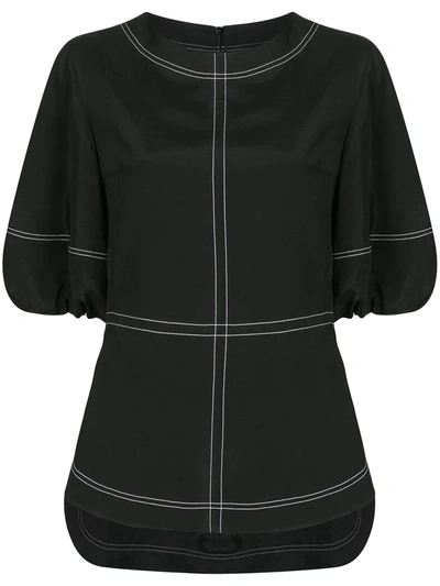 Shop Goen J Topstitching Puff-sleeves Blouse In Black