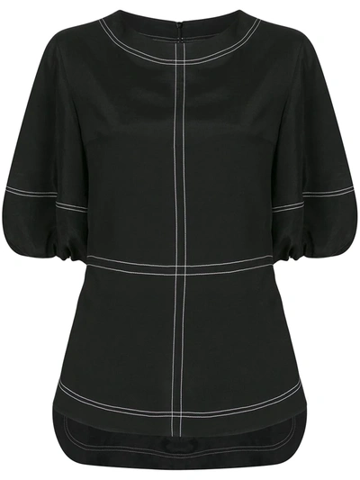 Goen J Topstitching Puff-sleeves Blouse In Black
