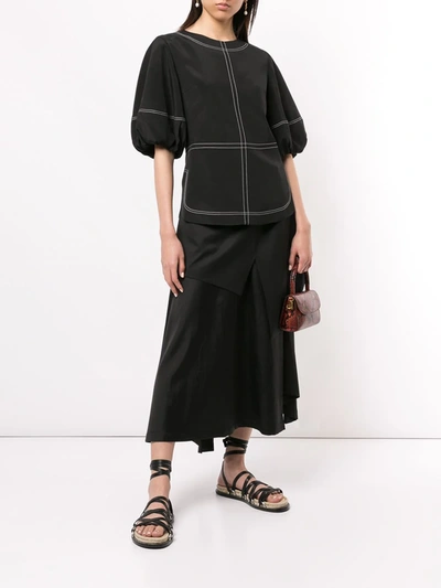 Goen J Topstitching Puff-sleeves Blouse In Black