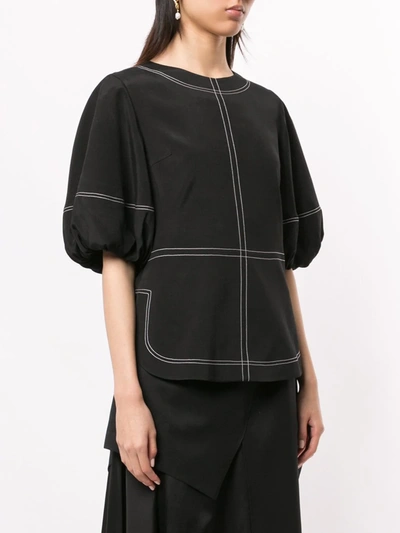 Shop Goen J Topstitching Puff-sleeves Blouse In Black