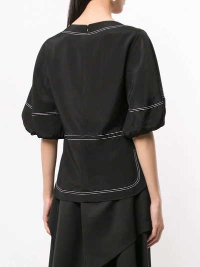 Shop Goen J Topstitching Puff-sleeves Blouse In Black