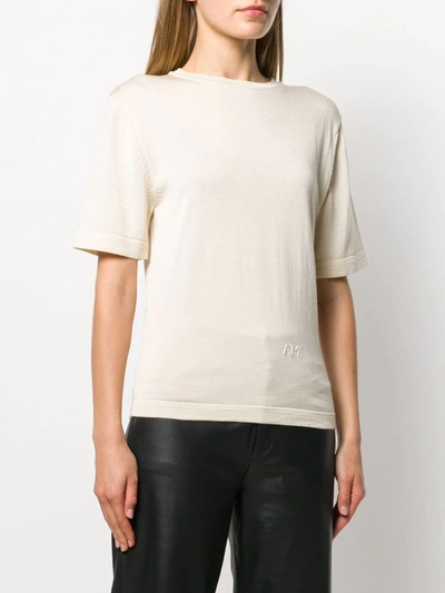 Shop Ami Alexandre Mattiussi Knitted Short-sleeve T-shirt In Neutrals