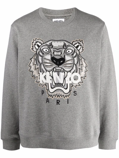 Shop Kenzo Tiger-print Crew Neck Sweatshirt In 灰色