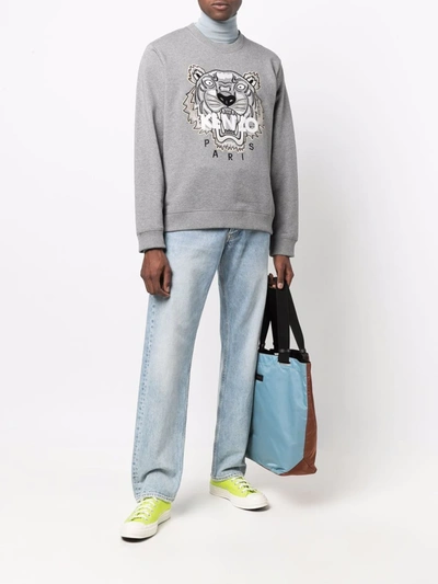 Shop Kenzo Tiger-print Crew Neck Sweatshirt In 灰色