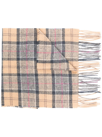 Shop Barbour Check-print Fringed-edge Scarf In Brown