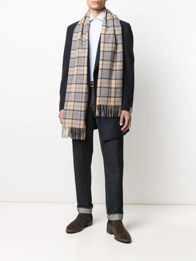 Shop Barbour Check-print Fringed-edge Scarf In Brown