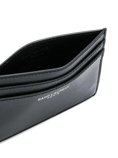 Saint Laurent Logo-print Pebble-grain Leather Cardholder In Black