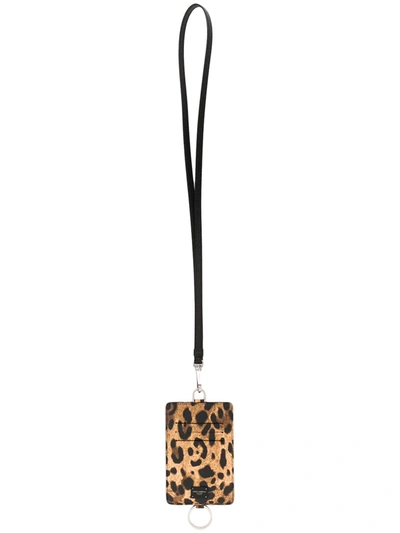 Shop Dolce & Gabbana Leopard-print Leather Card Holder In Yellow