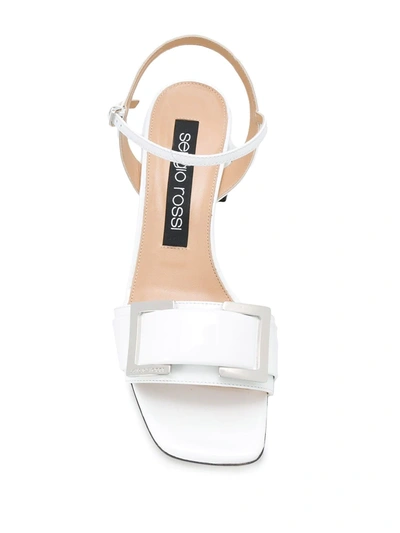 Shop Sergio Rossi Buckle Detail Chunky-heel Sandals In White