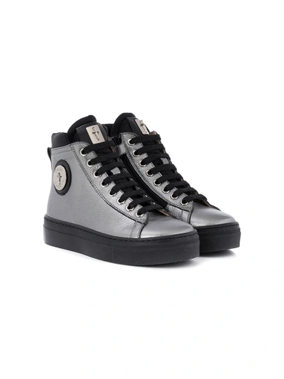 Cesare Paciotti Kids' Metallized Logo High-top Sneakers In Silver | ModeSens