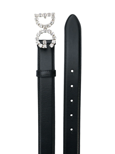 Shop Dolce & Gabbana Crystal-embellished Logo Buckle Belt In Black