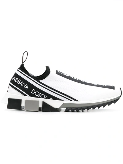 Dolce & Gabbana Men's Sorrento Logo-stripe Sock Sneakers In White