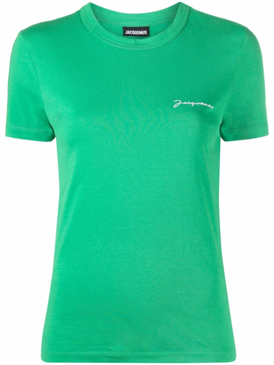 Shop Jacquemus Embroidered-logo Short-sleeve T-shirt In Green