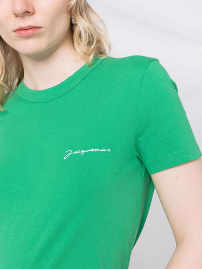 Shop Jacquemus Embroidered-logo Short-sleeve T-shirt In Green