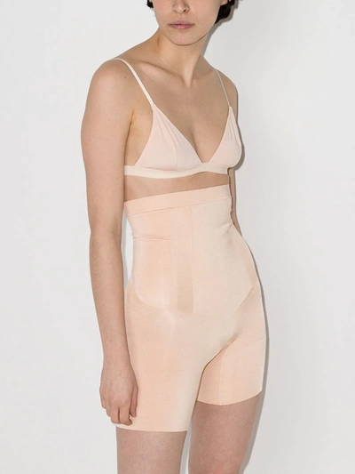 Shop Spanx Oncore High-waisted Mid-thigh Shorts In Neutrals