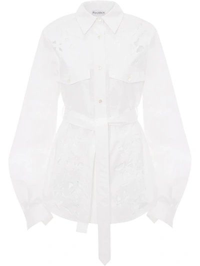 Shop Jw Anderson Bell-sleeve Cut-out Shirt In White