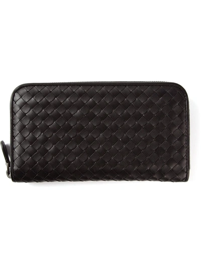 Shop Bottega Veneta Intrecciato Weave Zip-around Wallet In Black