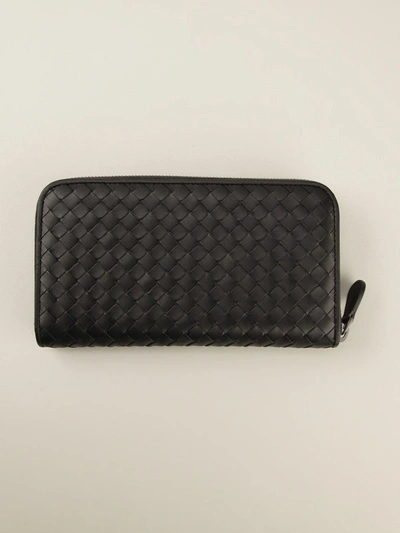 Shop Bottega Veneta Intrecciato Weave Zip-around Wallet In Black