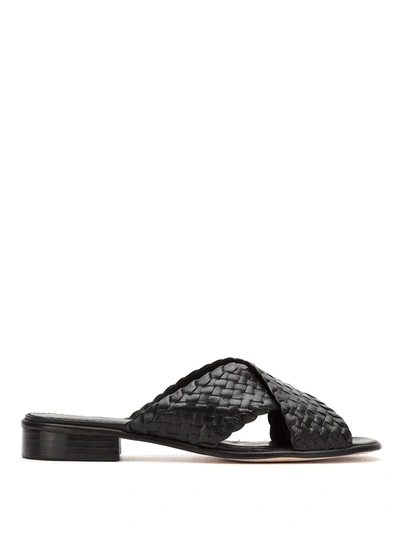 Shop Sarah Chofakian Leather Woven Flat Sandals In Black