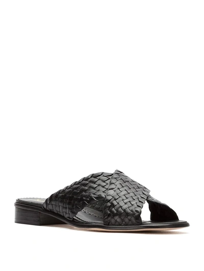 Shop Sarah Chofakian Leather Woven Flat Sandals In Black