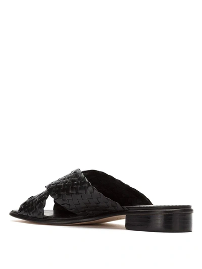 Shop Sarah Chofakian Leather Woven Flat Sandals In Black