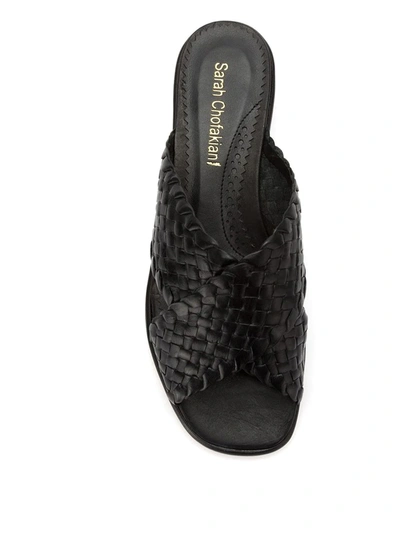 Shop Sarah Chofakian Leather Woven Flat Sandals In Black