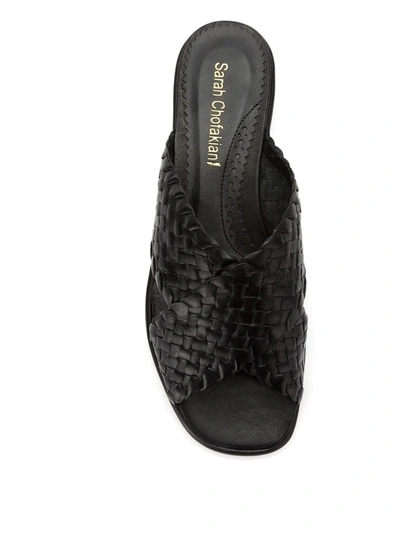 Sarah Chofakian Leather Woven Flat Sandals In Black