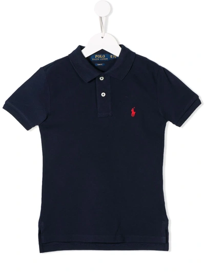 Shop Ralph Lauren Logo Embroidered Polo Shirt In Blue