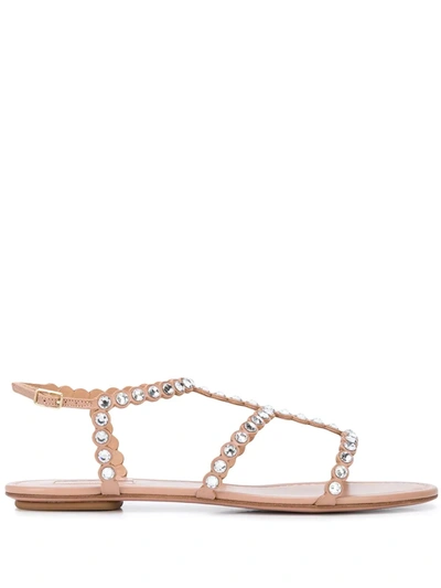 Aquazzura Tequila Crystal-embellished Metallic Leather Sandals In Neutrals