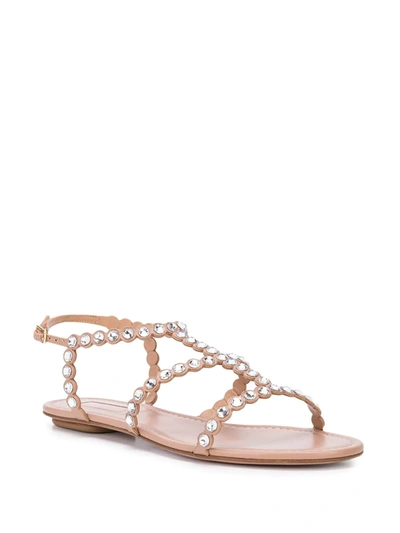 Aquazzura Tequila Crystal-embellished Metallic Leather Sandals In Neutrals