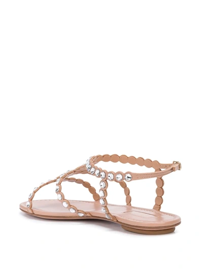 Aquazzura Tequila Crystal-embellished Metallic Leather Sandals In Neutrals