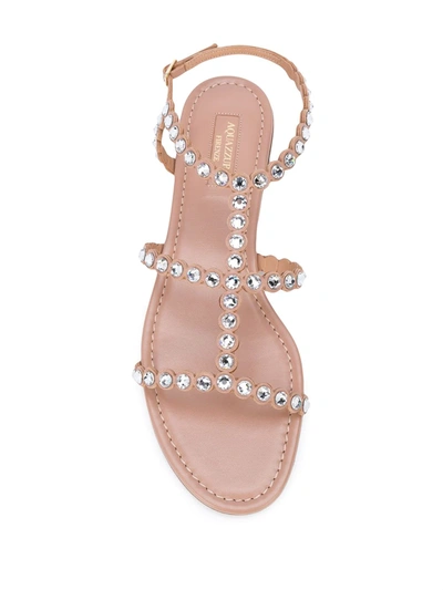 Aquazzura Tequila Crystal-embellished Metallic Leather Sandals In Neutrals