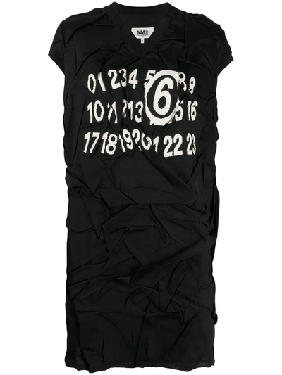 Shop Mm6 Maison Margiela Sleeveless Numeric Print Dress In Black