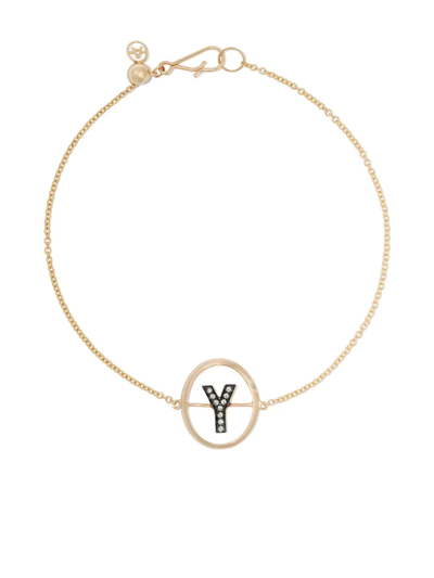 Shop Annoushka 18kt Yellow Gold Diamond Initial Y Bracelet In 18ct Yellow Gold