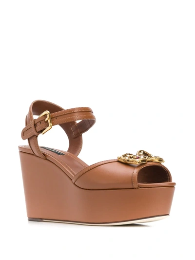 Shop Dolce & Gabbana Embellished Wedge Sandals In Brown