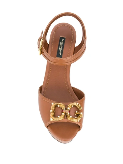 Shop Dolce & Gabbana Embellished Wedge Sandals In Brown