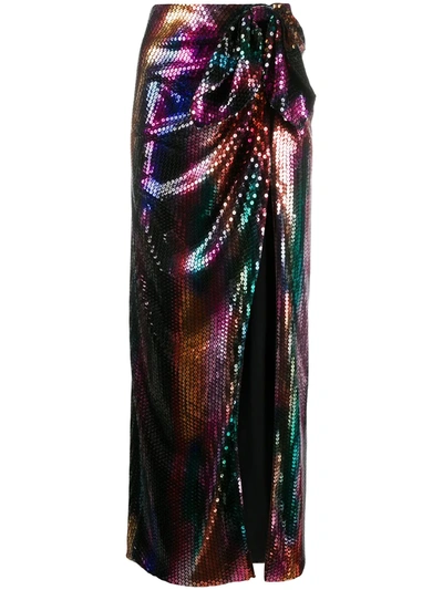 Shop Attico Slit Sequinned Midi Skirt In Pink