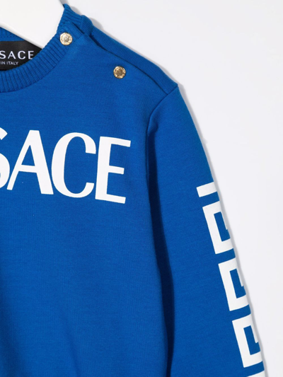 Shop Versace Greca Print Sweatshirt In Blue
